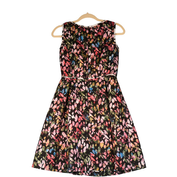 Tahari Fit and Flare Dress Womens 2 Petite 2P Black Abstract Artsy Lined Boho - Picture 6 of 11